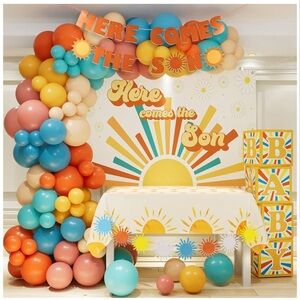 Here comes the son ballon arch, retro colors, baby shower, party decor
